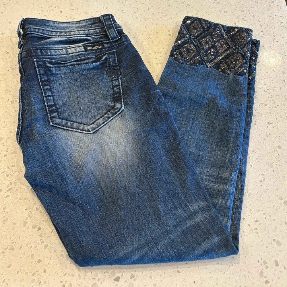 Miss Me Ankle Skinny Jeans Black Sequin 28”